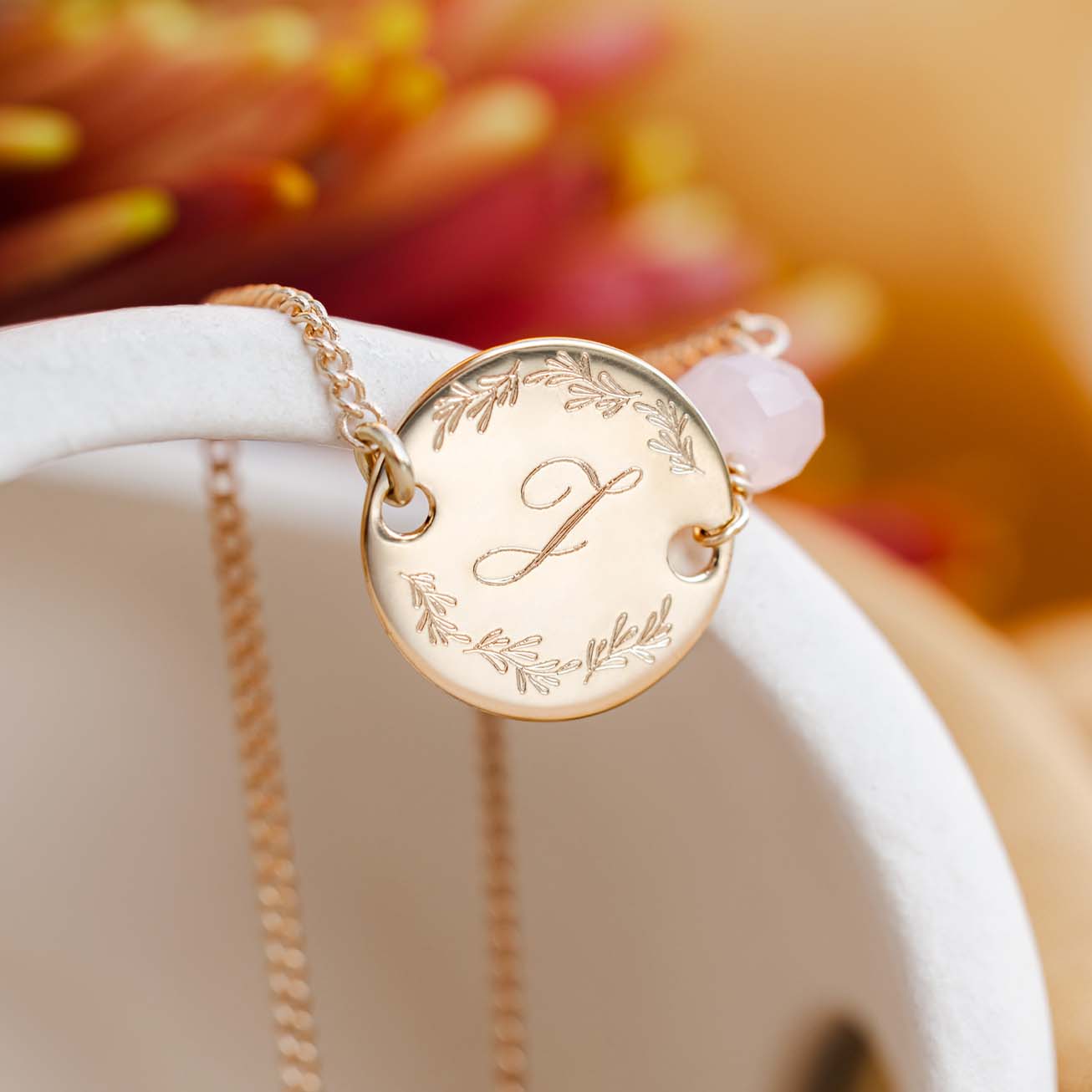 Christening bracelet with initial and faceted ston