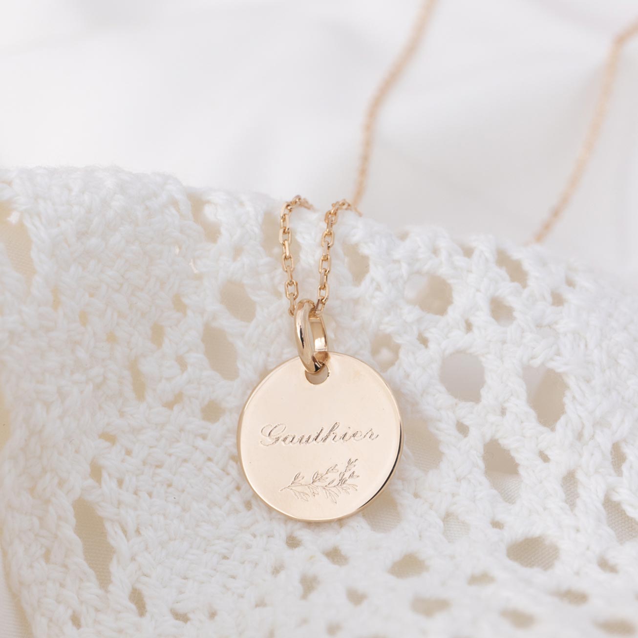 Personalised christening necklace with name and fo