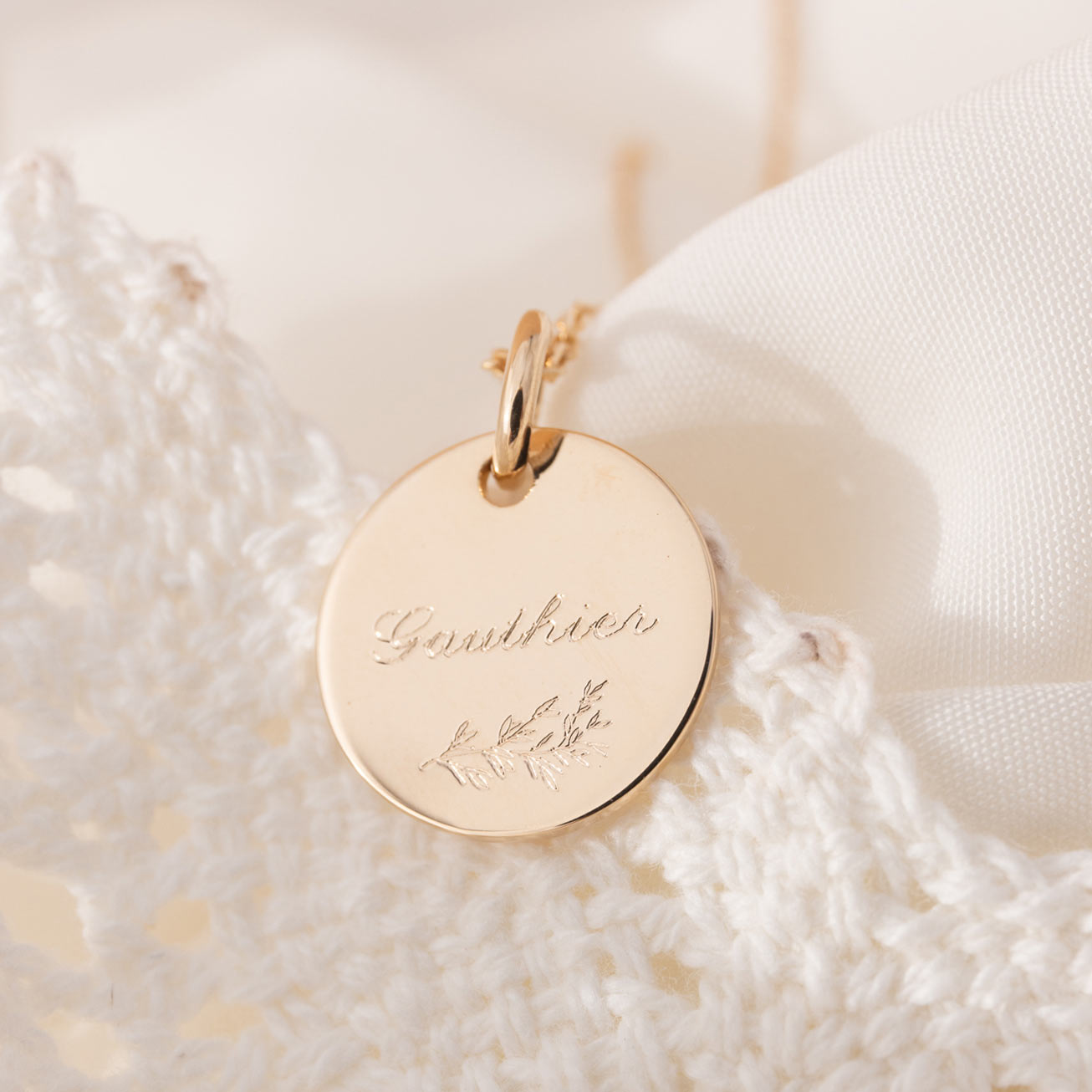 Personalised christening necklace with name and fo