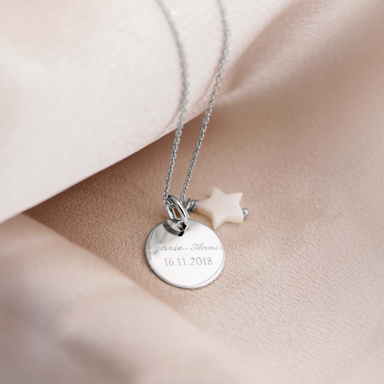 Personalized Silver Christening Necklace with Moth