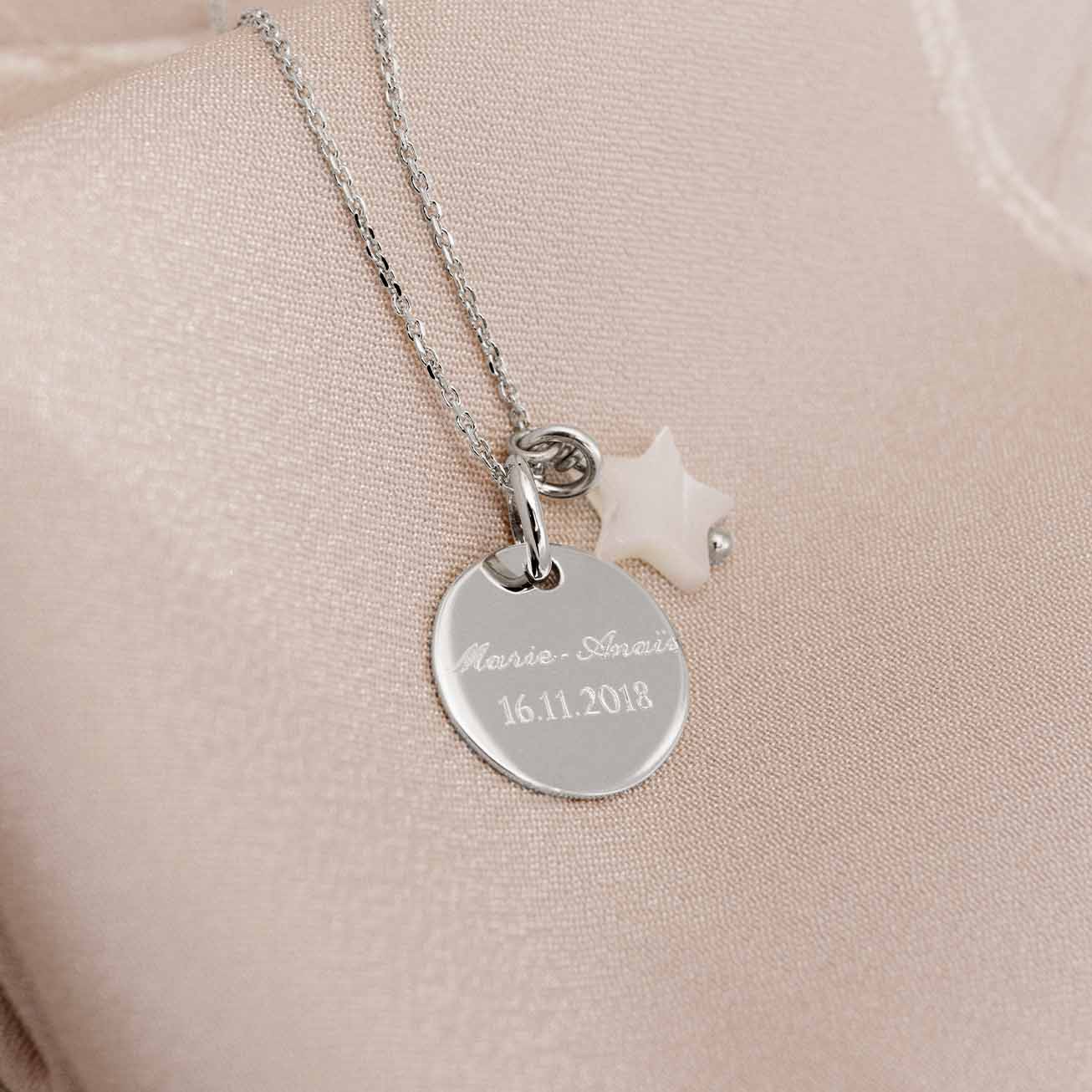 Personalized Silver Christening Necklace with Moth
