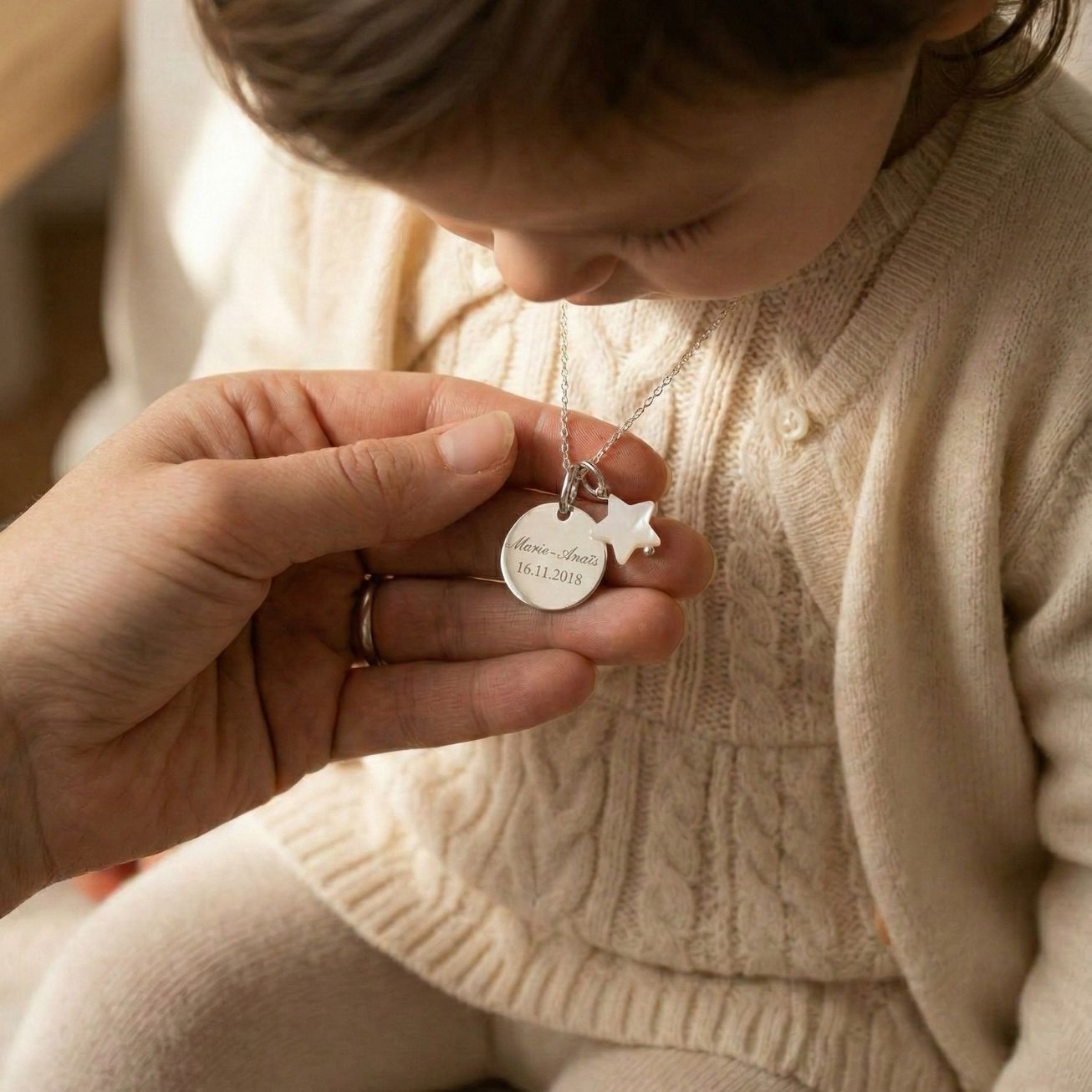 Personalized Silver Christening Necklace with Moth
