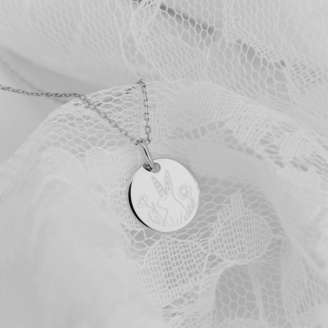 Silver Baptism Medal with Rabbit Design