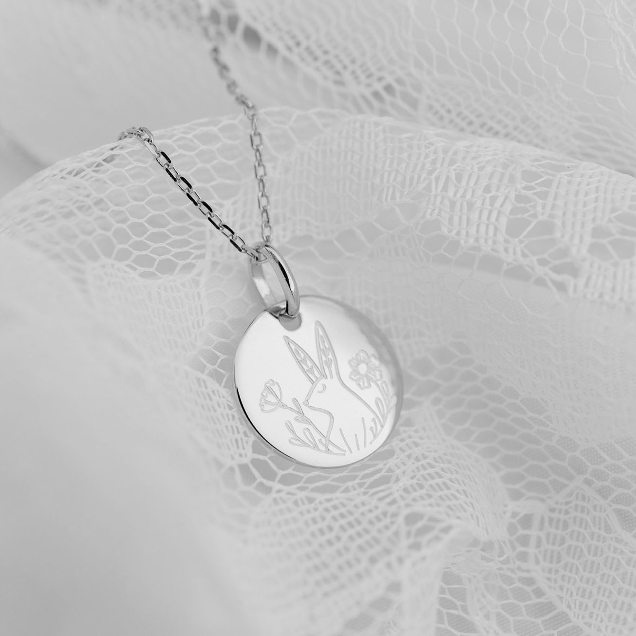 Silver Baptism Medal with Rabbit Design