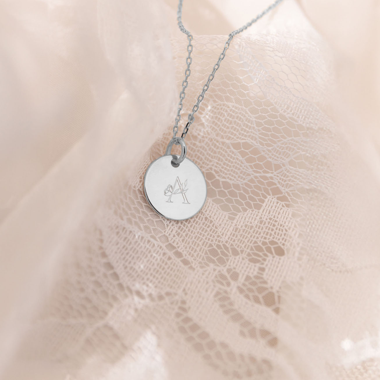 Personalized Silver Baptism Medal with Floral Init