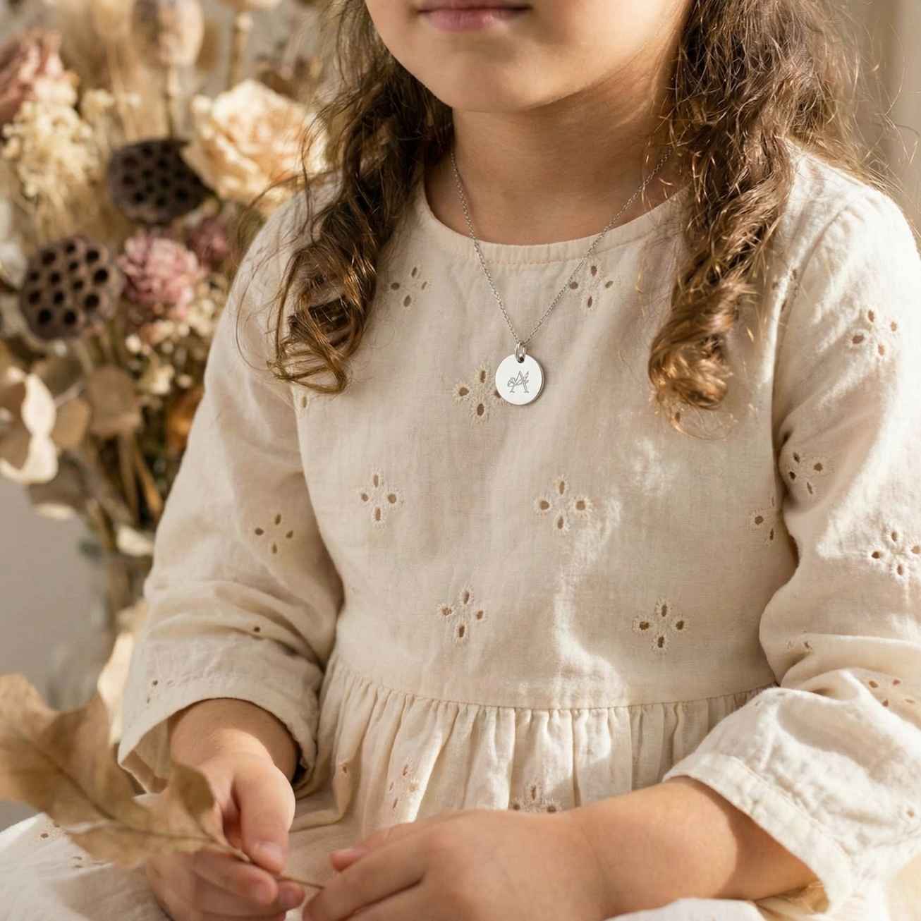 Personalized Silver Baptism Medal with Floral Init