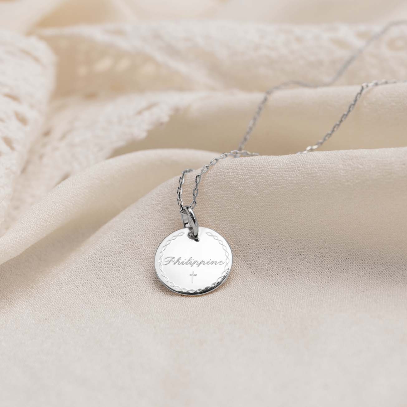 Sterling Silver Baptism Medal with Fine Border