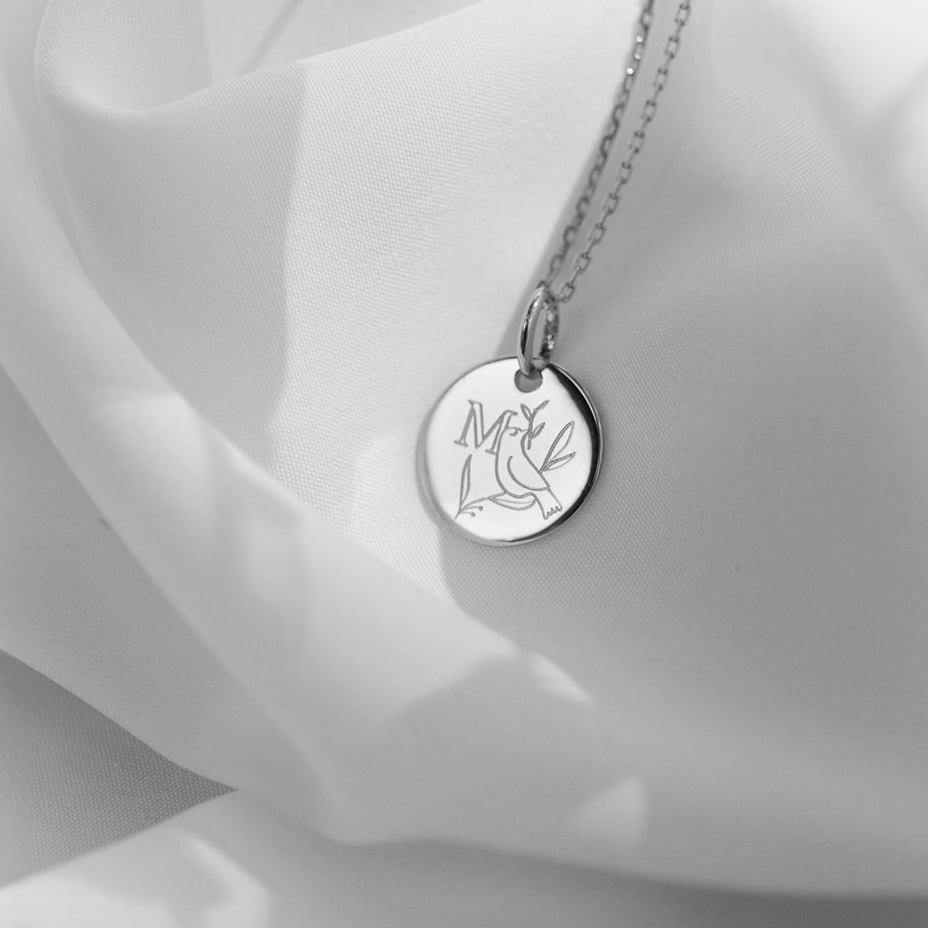 Baptism Medal with Dove and Initial