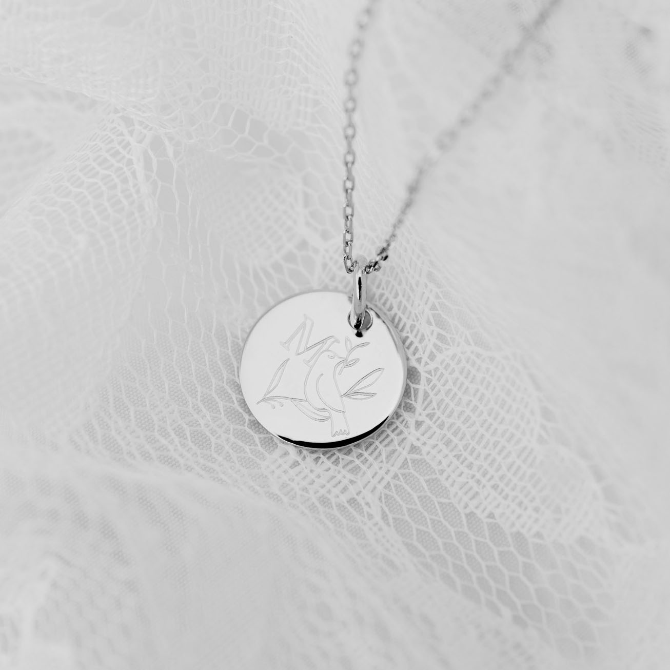 Baptism Medal with Dove and Initial