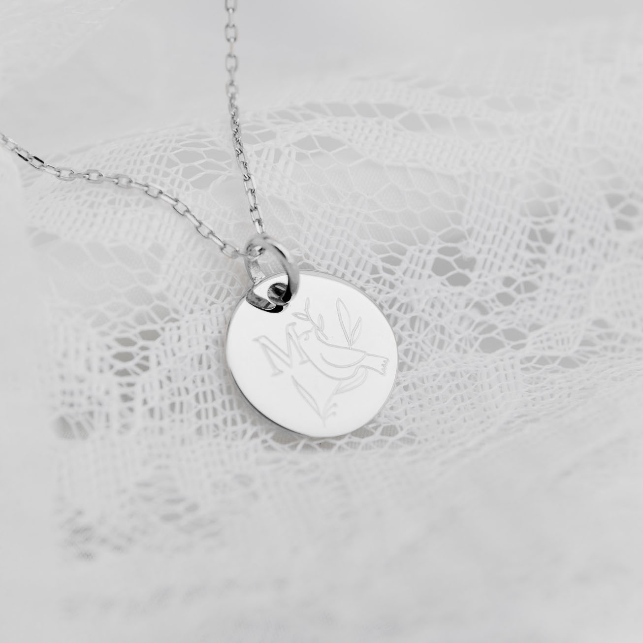 Baptism Medal with Dove and Initial