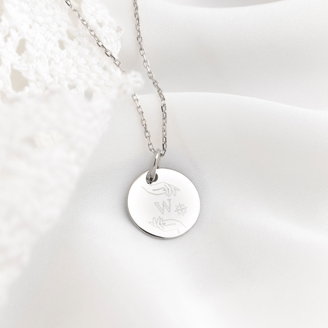 925 Silver Initial Baptism Medal with Hands