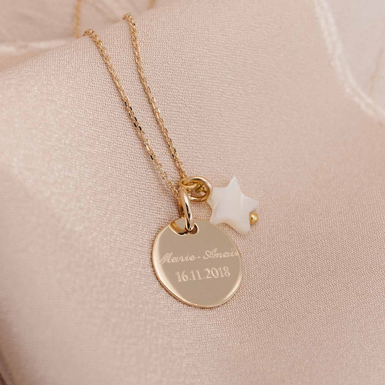 Personalized Mother-of-Pearl Star Christening Neck