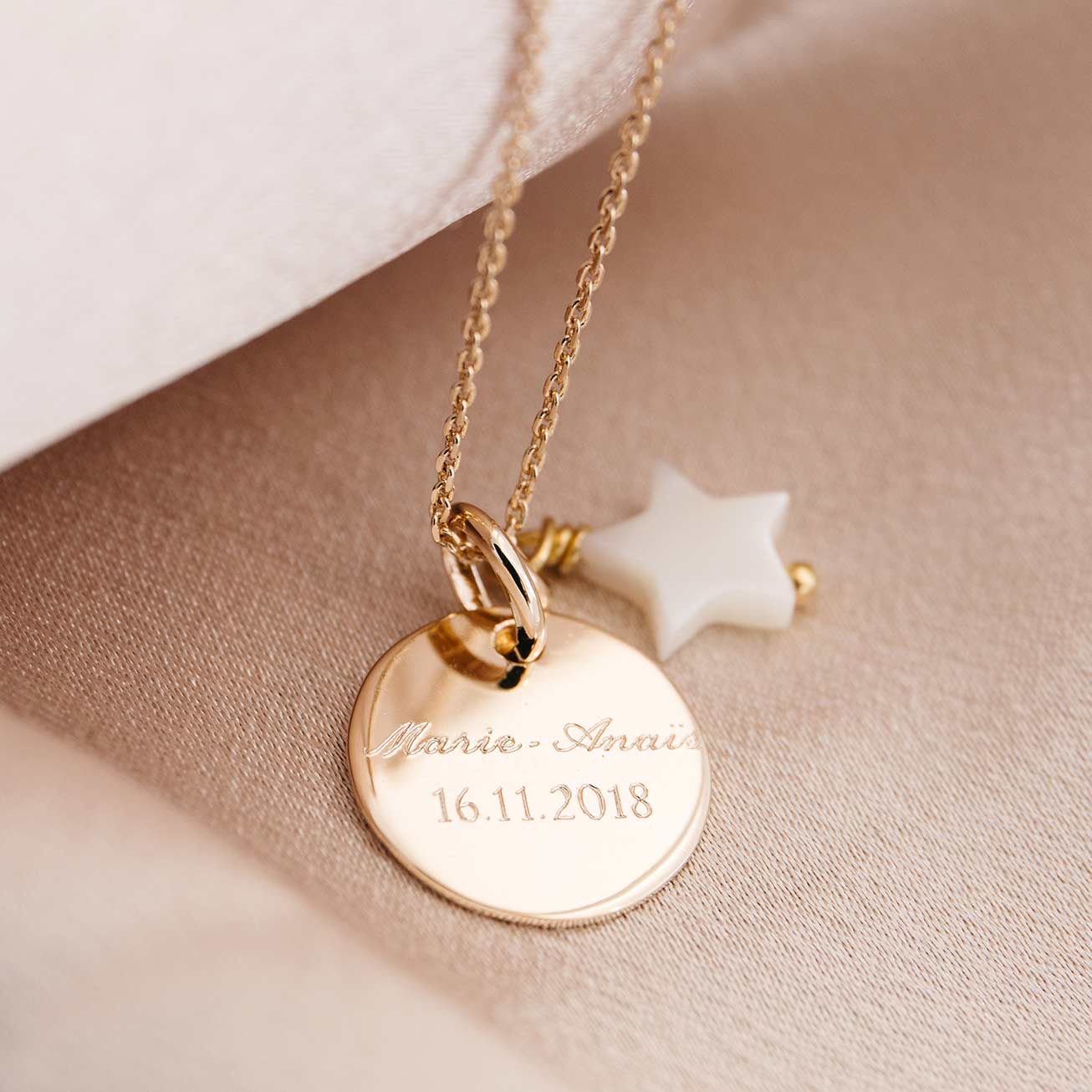 Personalized Mother-of-Pearl Star Christening Neck